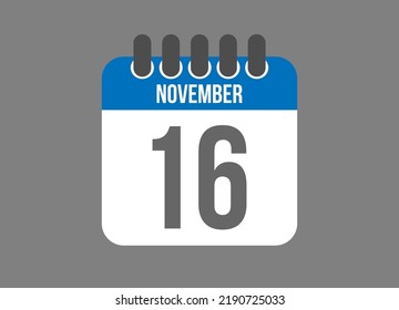 16 calendar november. Calendar icon for November days in blue color on dark background.