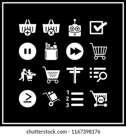 16 choice vector icon set with remote control, directions arrows, list and pause button icons for mobile and web