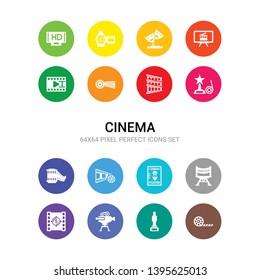 16 cinema vector icons set included film, film award, film camera, counter, director, poster, reel, roll, star, strip, viewer icons