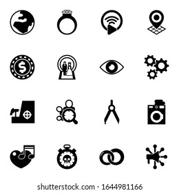 16 Circle Filled Icons Set Isolated On White Background. Icons Set With Globe, Diamond Ring, Livestream, Casino Chip, Wedding, Vision, Sniper, Audience Targeting, Geo Targeting Icons.