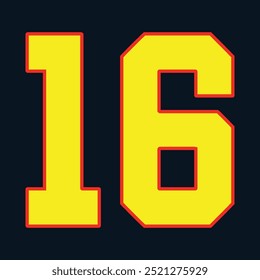 16 Classic Vintage Sport Jersey  Uniform numbers in black with a black outside contour line number on white background for American football, Baseball and Basketball or soccer for shirt