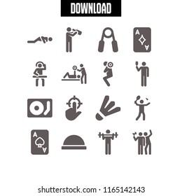 16 club vector icon set with bosu ball, disc jockey, ace of spades and weightlifting icons for mobile and web