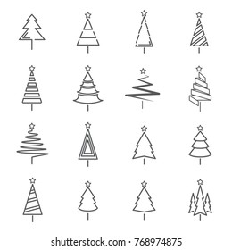 16 collection christmas tree line icon concept. vector illustration. 