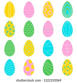 16 color eggs for Easter banner or postcard
