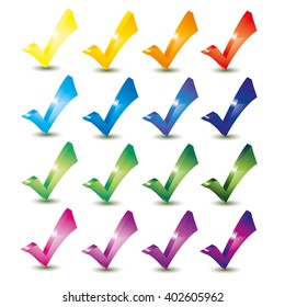 16 colorful Vector Button, checkmark