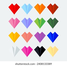 16 Colors  Origami -Paper-Heart Vector Set