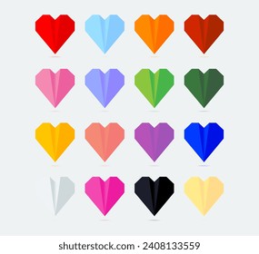 16 Colors  Origami -Paper-Heart Vector Set