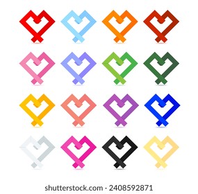 16 Colors  Origami -Paper-Heart Vector Set