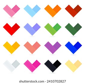 16 Colors  Origami -Paper-Heart Vector Set