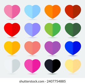 16 Colors Paper hearts vector set