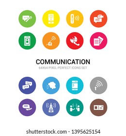 16 communication vector icons set included postcard, quarrel, radio antenna, reply,  , smartphone, speaking, speech bubble, text lines, time call, transmitter icons