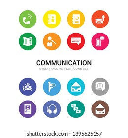 16 communication vector icons set included envelope, feedback, headset, incoming call, info, letter, mailbox, meeting, message, morse code, news reporter icons