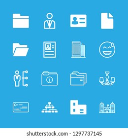 16 company icons with folder and file filled paper sheet in this set