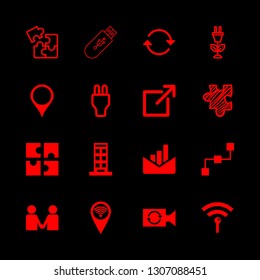 16 connect icons with email graph and four pieces puzzle in this set