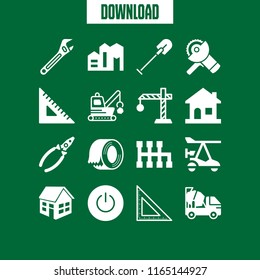 16 construction vector icon set with home, concrete mixer, shovel and adjustable spanner icons for mobile and web