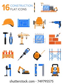 16 constructions icons in flat style