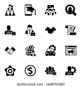 16 corporate filled icons set isolated on white background. Icons set with Leadership, SiteMap, Team building, professional, Entrepreneur, partnership, Partnership, Business Company icons.