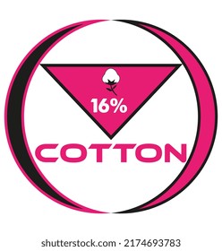 16% cotton vector art illustration sign symbol  circular shape business stamp isolated on white background