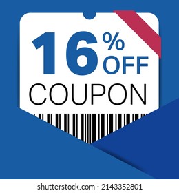 16% Coupon promotion sale for a website, internet ads, social media gift 16% off discount voucher. Big sale and super sale coupon discount. Price Tag Mega Coupon discount with vector illustration.