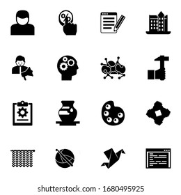 16 creative filled icons set isolated on white background. Icons set with User, Click Through Rate, SEO copywriting, social media specialist, Cognitive Science, Asynchronous Learning icons.