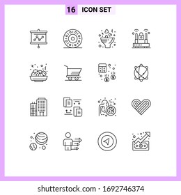 16 Creative Icons Modern Signs and Symbols of eat; salad; flower; protection; internet Editable Vector Design Elements