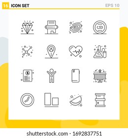 16 Creative Icons Modern Signs and Symbols of atom; optimization; pin; media; engine Editable Vector Design Elements