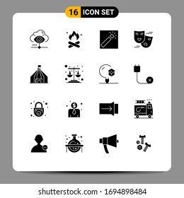 16 Creative Icons Modern Signs and Symbols of masks; comedy; hot; carnival; photography Editable Vector Design Elements