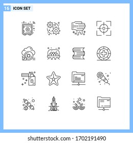 16 Creative Icons Modern Signs and Symbols of data; processor; washing; cloud; focus Editable Vector Design Elements