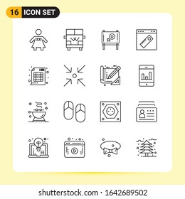 16 Iconos creativos para diseño de sitios web modernos y aplicaciones móviles sensibles. 16 Símbolos de esquema Señales sobre fondo blanco. Paquete de iconos.