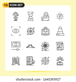 16 Iconos creativos para diseño de sitios web modernos y aplicaciones móviles sensibles. 16 Símbolos de esquema Señales sobre fondo blanco. Paquete de iconos.