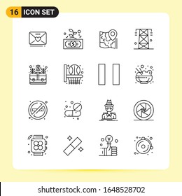 16 Kreative Symbole für modernes Webdesign und reaktionsfähige mobile Apps. 16 Symbole im Umriss auf weißem Hintergrund. 16 Icon Pack.