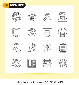 16 Iconos creativos para diseño de sitios web modernos y aplicaciones móviles sensibles. 16 Símbolos de esquema Señales sobre fondo blanco. Paquete de iconos.