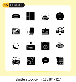 16 Iconos creativos para diseño de sitios web modernos y aplicaciones móviles sensibles. 16 Símbolos de glifo en fondo blanco. Paquete de iconos.