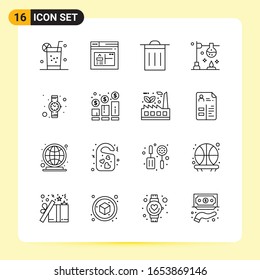 16 Iconos creativos para diseño de sitios web modernos y aplicaciones móviles sensibles. 16 Símbolos de esquema Señales sobre fondo blanco. Paquete de iconos.