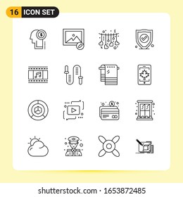 16 Iconos creativos para diseño de sitios web modernos y aplicaciones móviles sensibles. 16 Símbolos de esquema Señales sobre fondo blanco. Paquete de iconos.