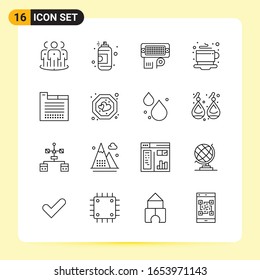 16 Iconos creativos para diseño de sitios web modernos y aplicaciones móviles sensibles. 16 Símbolos de esquema Señales sobre fondo blanco. Paquete de iconos.