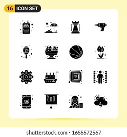 16 Iconos creativos para diseño de sitios web modernos y aplicaciones móviles sensibles. 16 Símbolos de glifo en fondo blanco. Paquete de iconos.