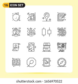 16 Iconos creativos para diseño de sitios web modernos y aplicaciones móviles sensibles. 16 Símbolos de esquema Señales sobre fondo blanco. Paquete de iconos.
