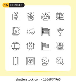 16 Iconos creativos para diseño de sitios web modernos y aplicaciones móviles sensibles. 16 Símbolos de esquema Señales sobre fondo blanco. Paquete de iconos.