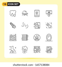 16 Iconos creativos para diseño de sitios web modernos y aplicaciones móviles sensibles. 16 Símbolos de esquema Señales sobre fondo blanco. Paquete de iconos.