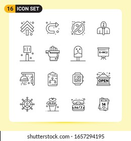 16 Iconos creativos para diseño de sitios web modernos y aplicaciones móviles sensibles. 16 Símbolos de esquema Señales sobre fondo blanco. Paquete de iconos.