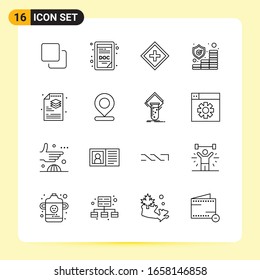 16 Kreative Symbole für modernes Webdesign und reaktionsfähige mobile Apps. 16 Symbole im Umriss auf weißem Hintergrund. 16 Icon Pack.