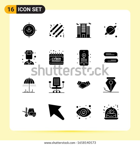 16 Creative Icons for Modern website design and\
responsive mobile apps. 16 Glyph Symbols Signs on White Background.\
16 Icon Pack.