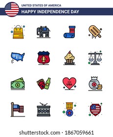 16 Creative USA Icons Modern Independence Signs and 4th July Symbols of united; map; christmas; usa; cream Editable USA Day Vector Design Elements