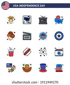 16 Creative USA Icons Modern Independence Signs and 4th July Symbols of cowboy; location pin; holiday; wisconsin; states Editable USA Day Vector Design Elements