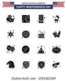 16 Creative USA Icons Modern Independence Signs and 4th July Symbols of badge; bbq; world; barbecue; mobile Editable USA Day Vector Design Elements