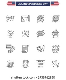 16 Creative USA Icons Modern Independence Signs and 4th July Symbols of outdoor; fire; protection; camping; drink Editable USA Day Vector Design Elements