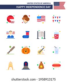 16 Creative USA Icons Modern Independence Signs and 4th July Symbols of flag; man; hat; paper; festival Editable USA Day Vector Design Elements