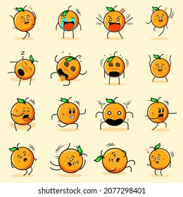 16 cute orange expression character illustrations. suitable for icon, emoticon, mascot, cartoon, symbol or sign