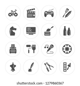 16 Cyclist, Filmmaker, Poet, Stylist, Football, Interior De, Chessplayer, Writer, Builder modern icons on round shapes, vector illustration, eps10, trendy icon set.